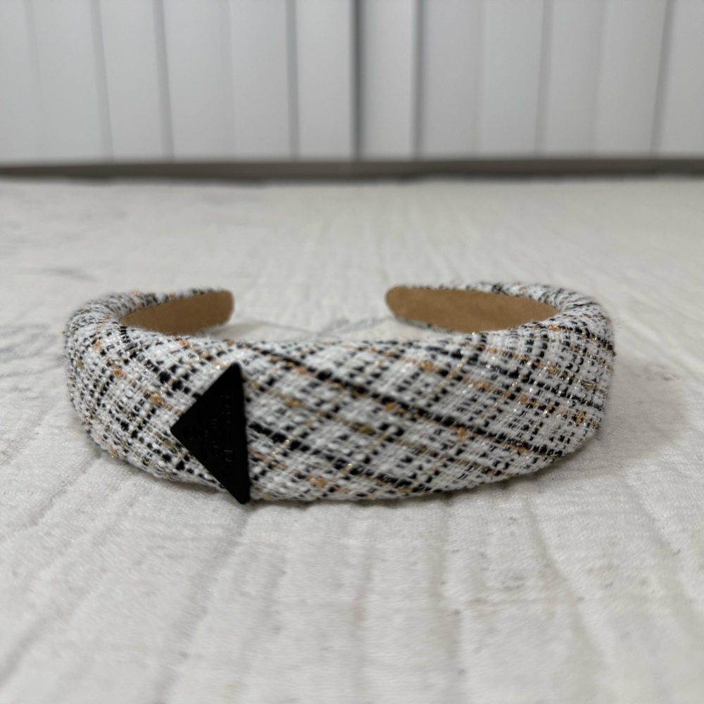 Plaid Tweed Headband with Black Accent